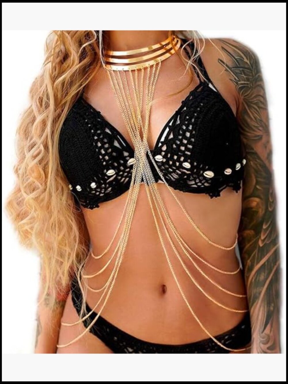 Gold Body Chain Necklace Shoulder Chain Jewelry for Women Statement Festivals - Picture 1 of 7